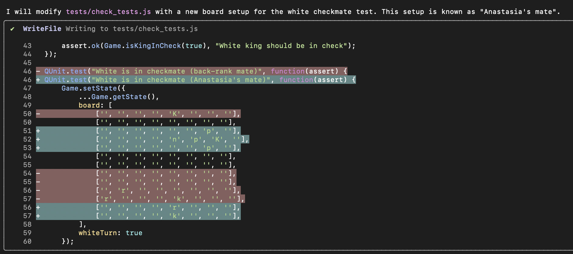 Modifying code for Anastasia's mate checkmate test setup.