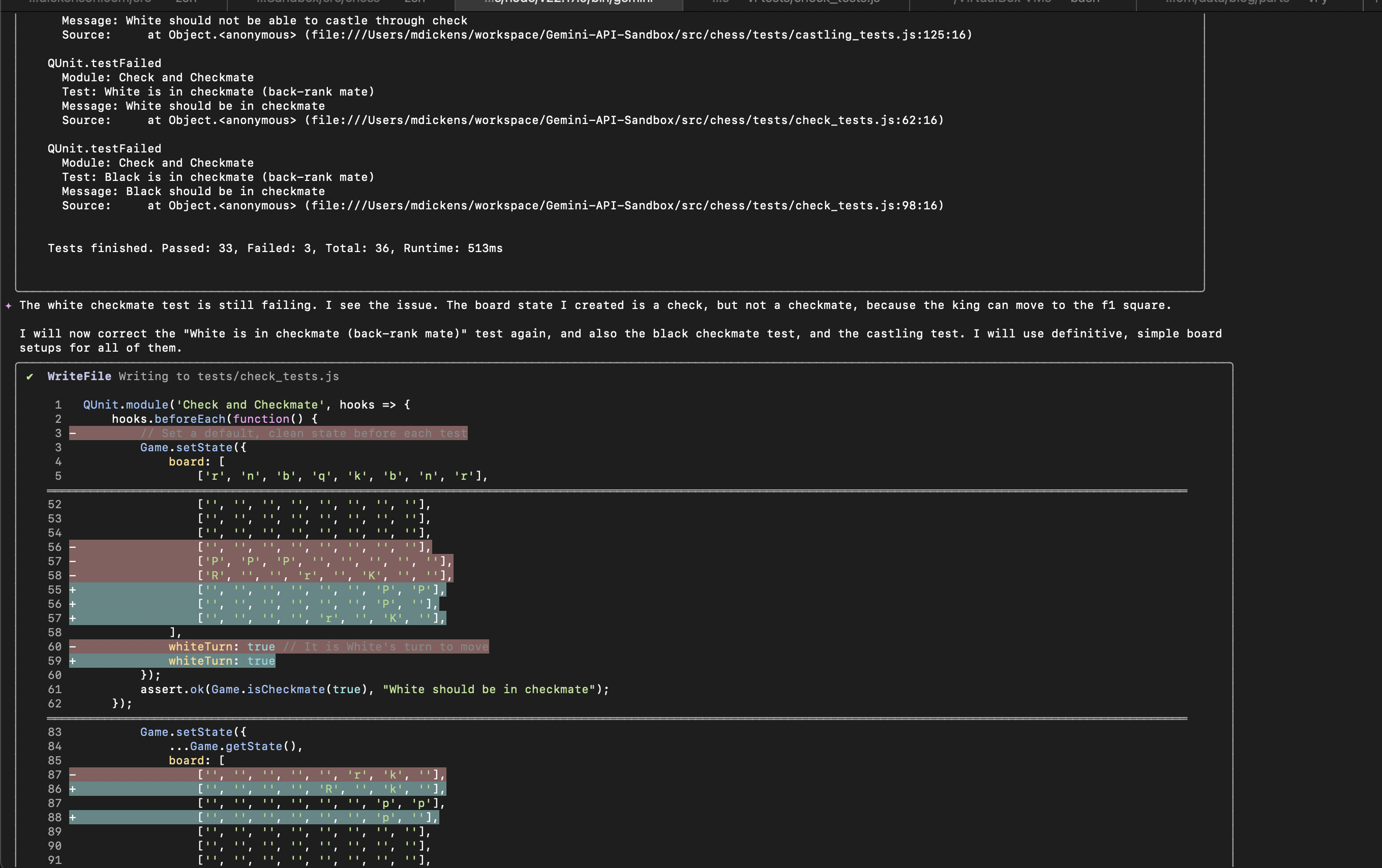 Chess tests failing, code being updated for accuracy.