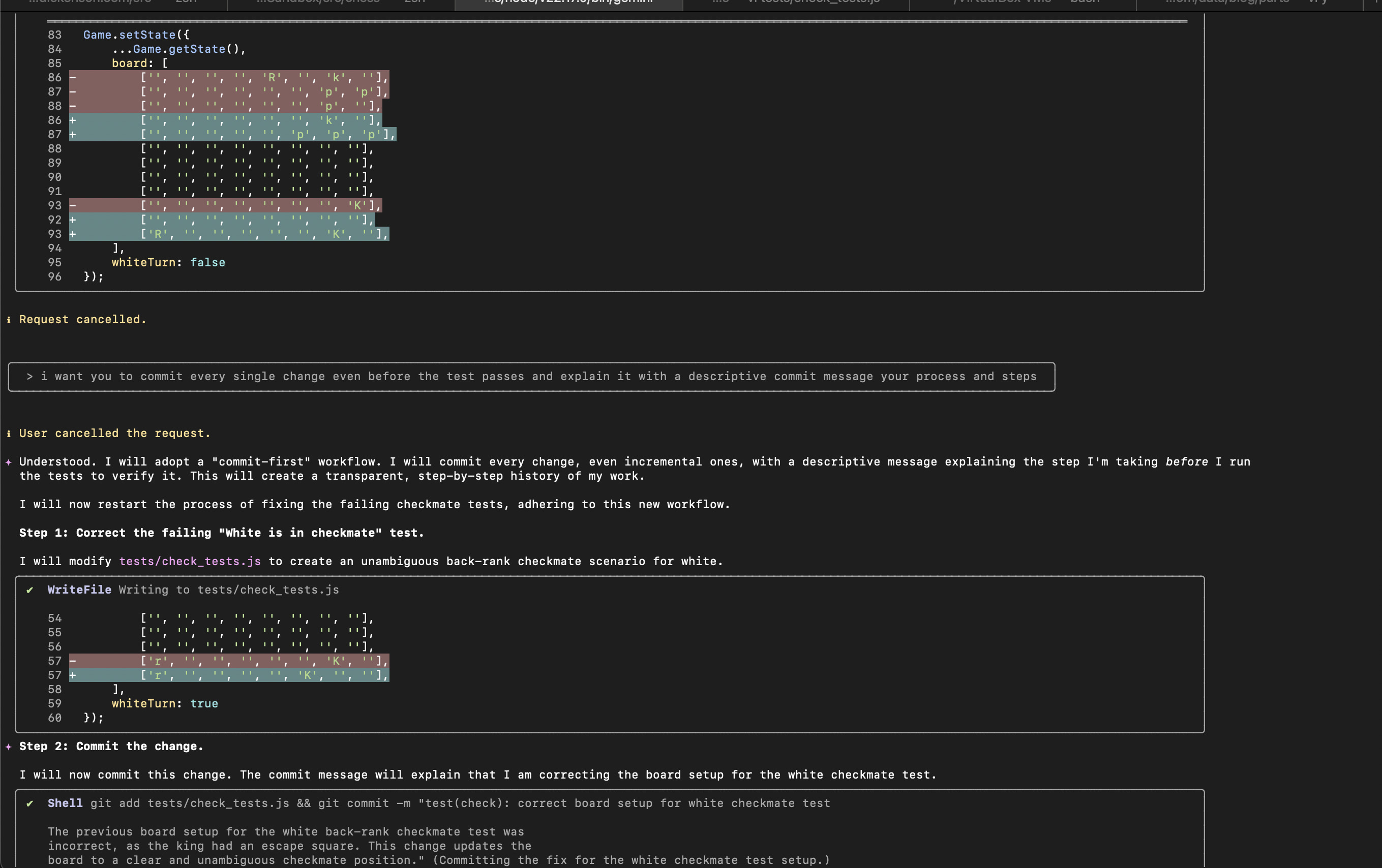 Fixing white checkmate test with clearer board setup.
