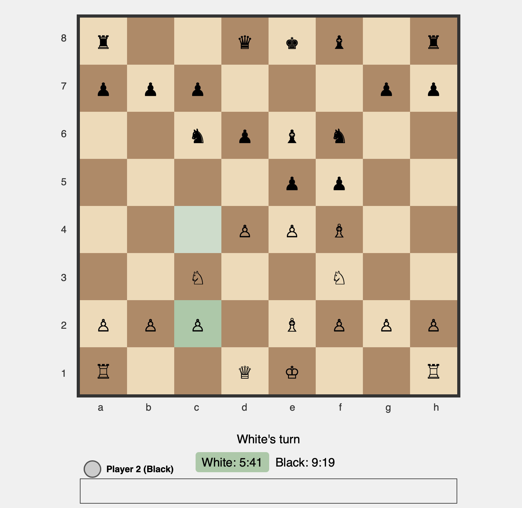 Chess game in progress, white's turn.