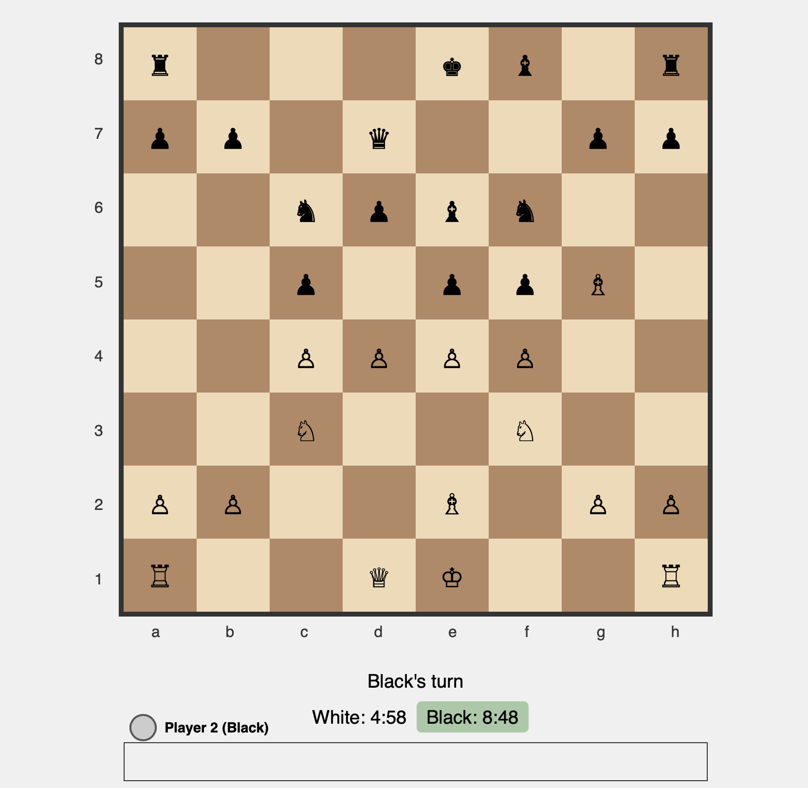 Black's turn to move in this complex chess position.