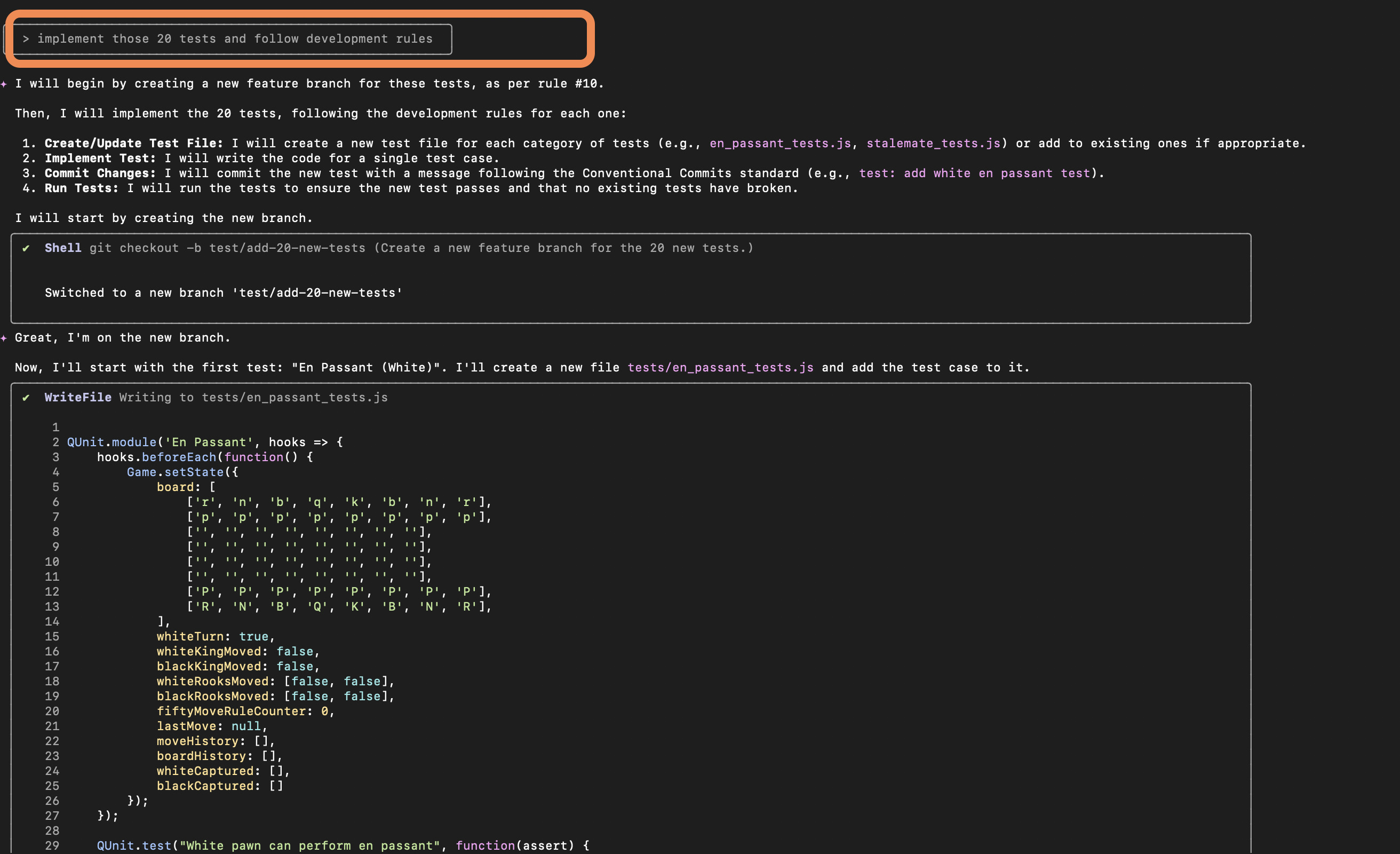 Implementing 20 tests, creating a new branch, starting with 