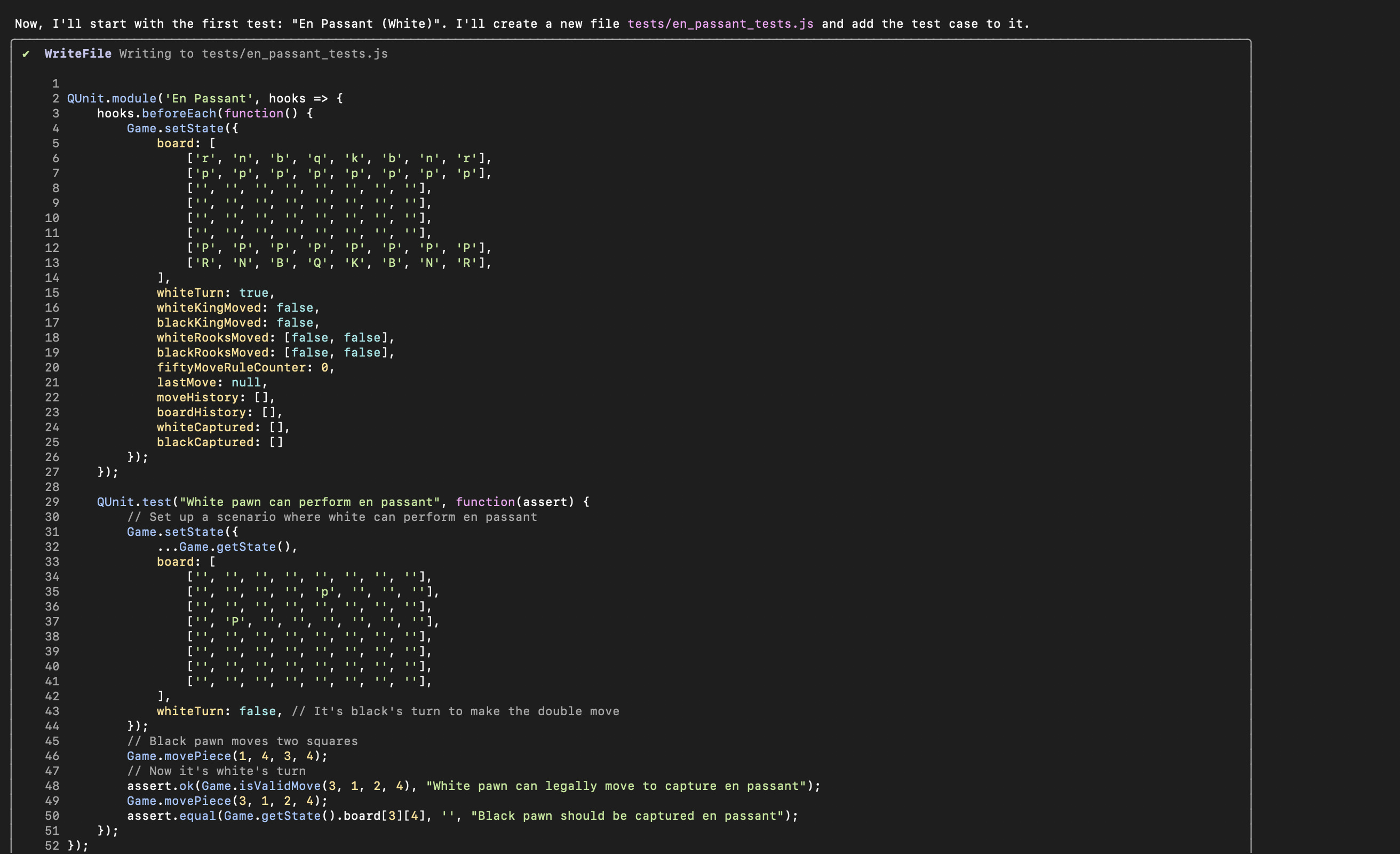 Chess test code for 