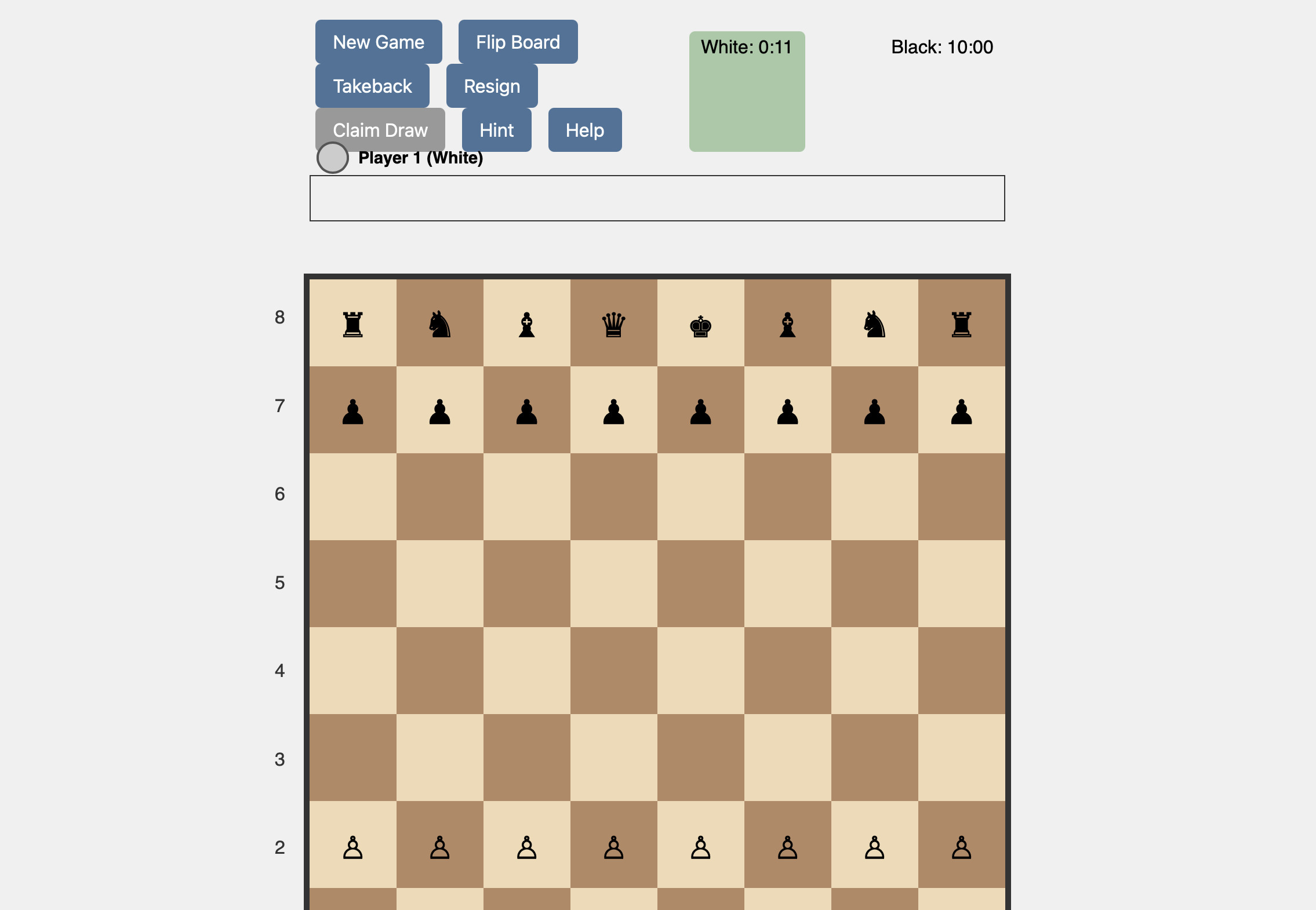 Chess game in progress; white's turn, tick-tock, y'all. 