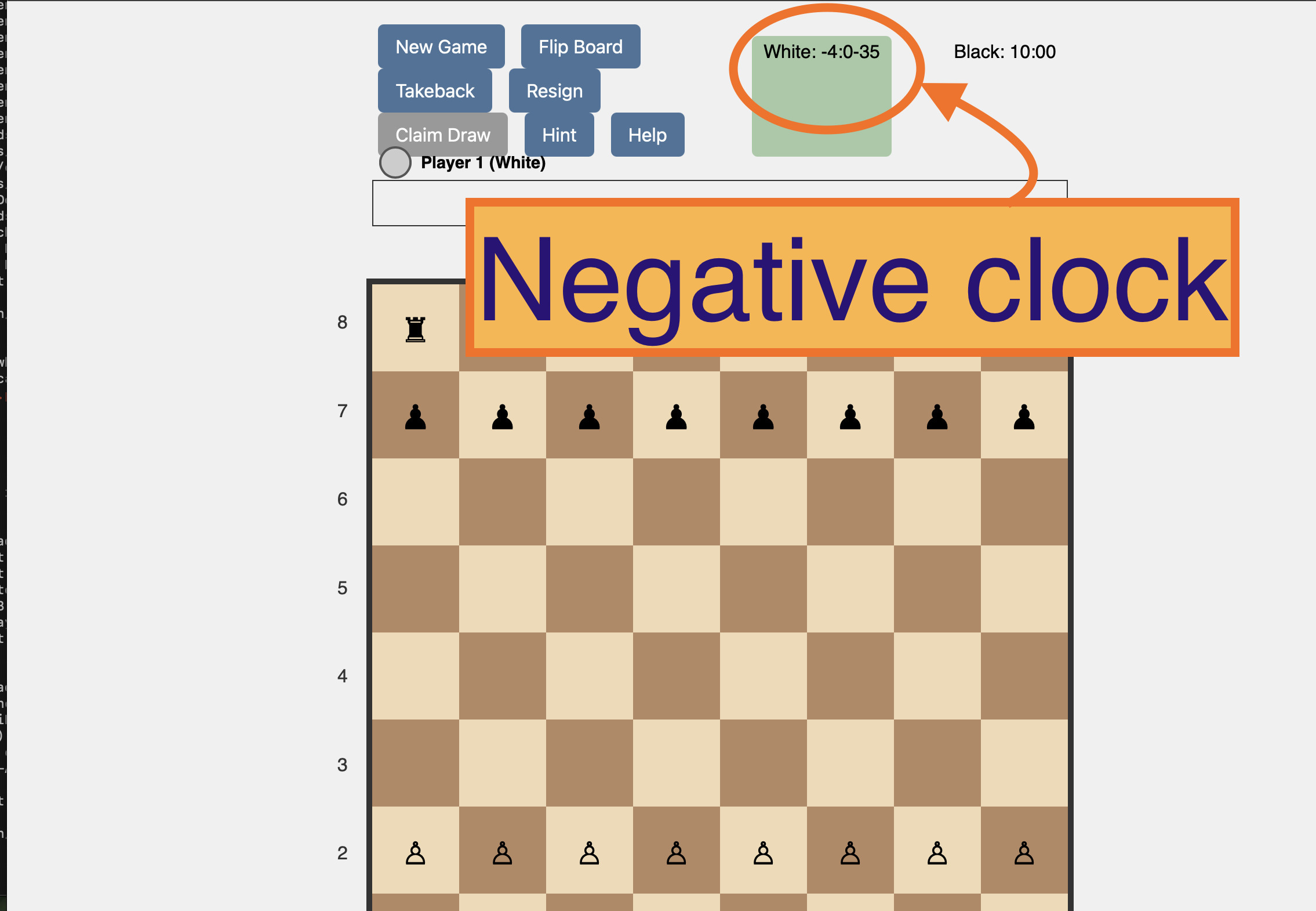 Chess game gone wrong, negative clock issues.