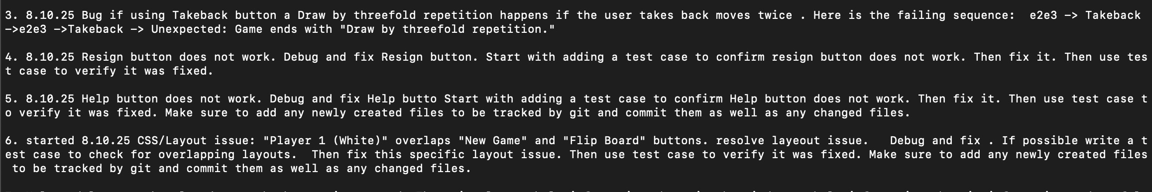 Software bug fixes for chess game buttons.