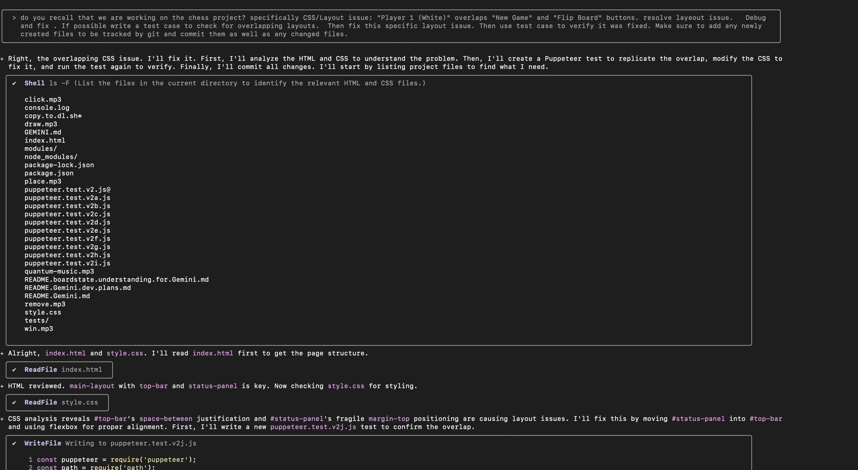 Debugging CSS overlap on a chess project.