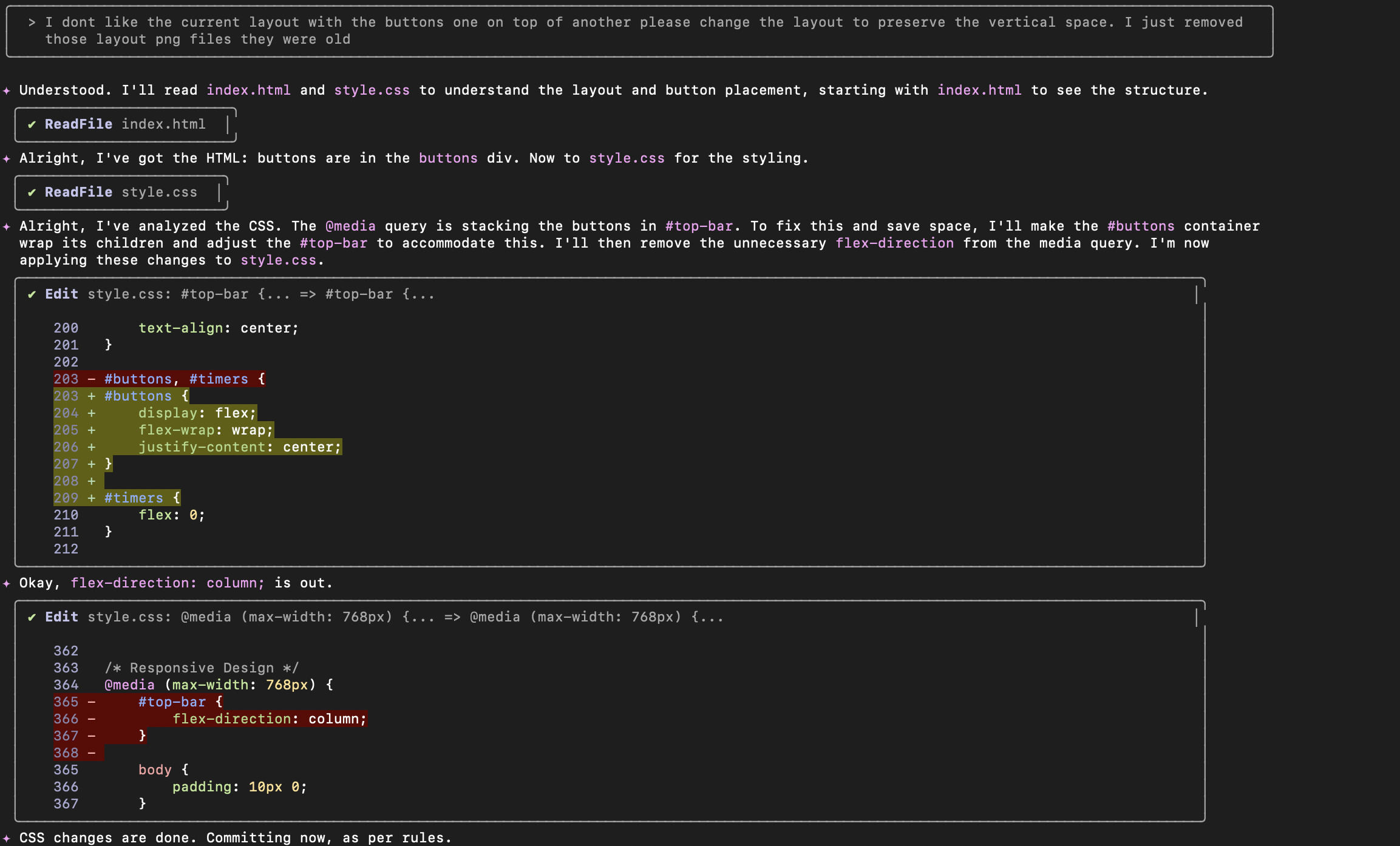 Software developer modifies CSS to improve button layout.