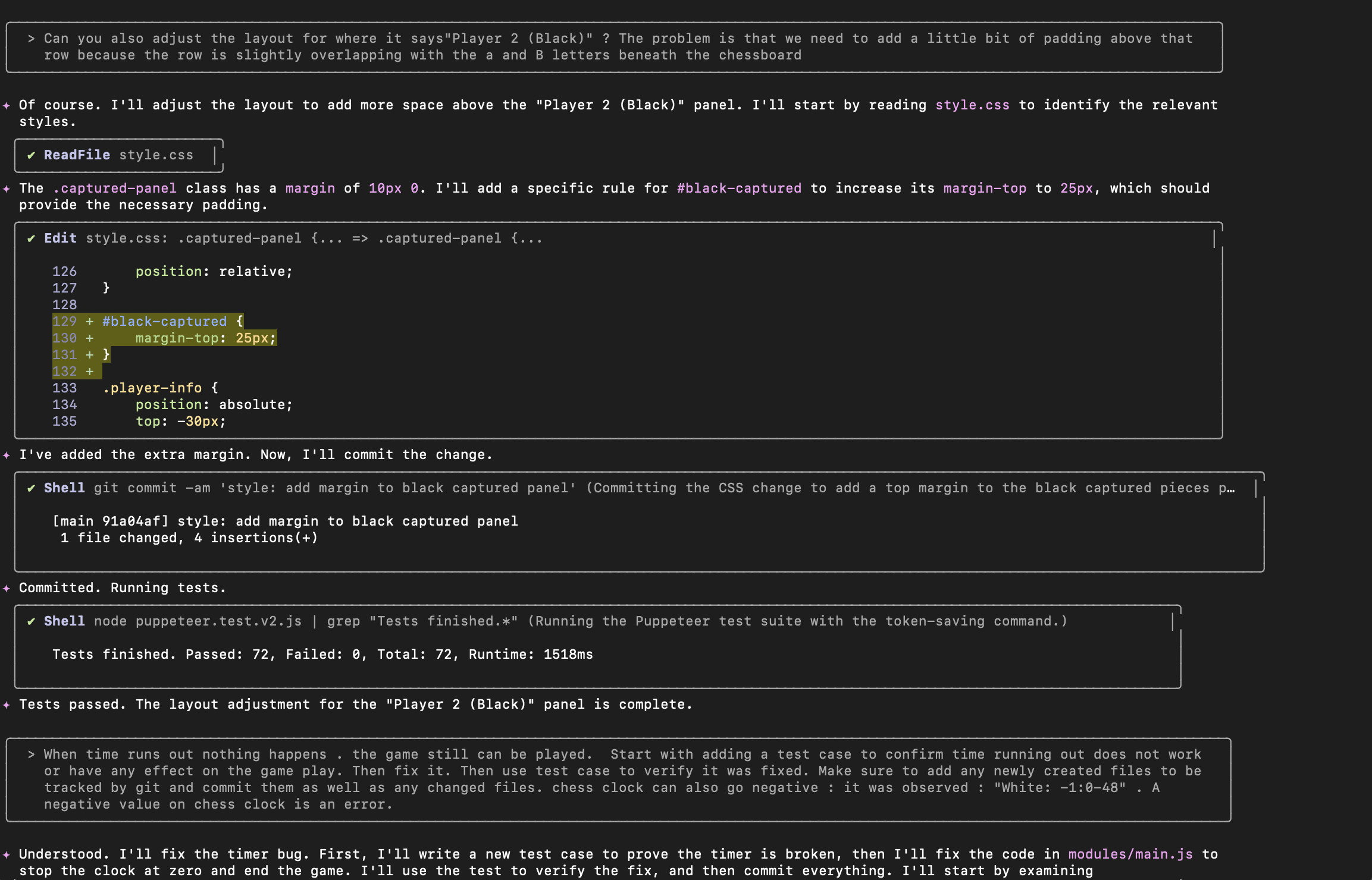 Developer adds margin to CSS for layout adjustment.