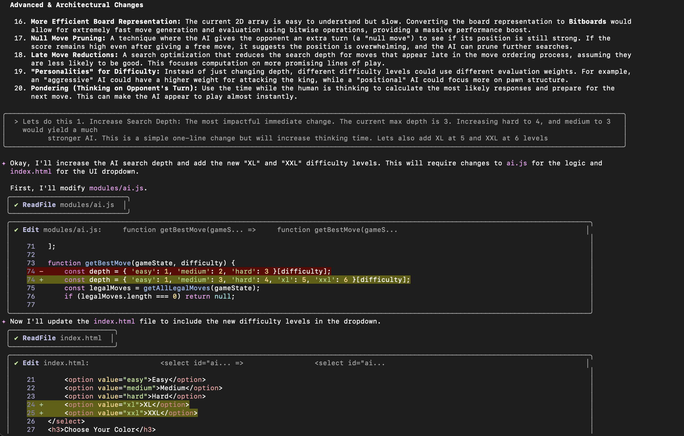 Increase AI search depth, add XL and XXL levels.
