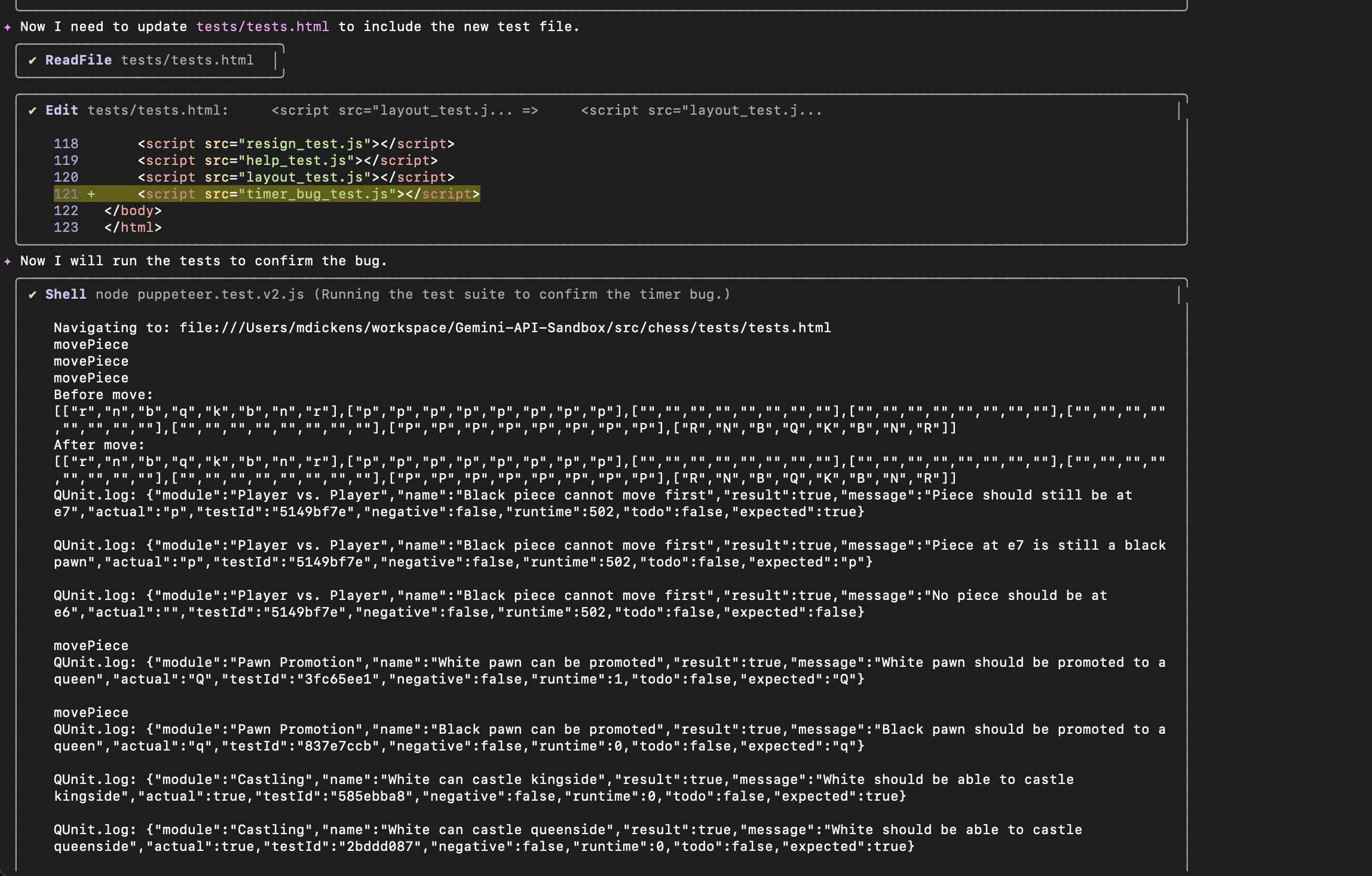 Added timer bug test file and running tests.