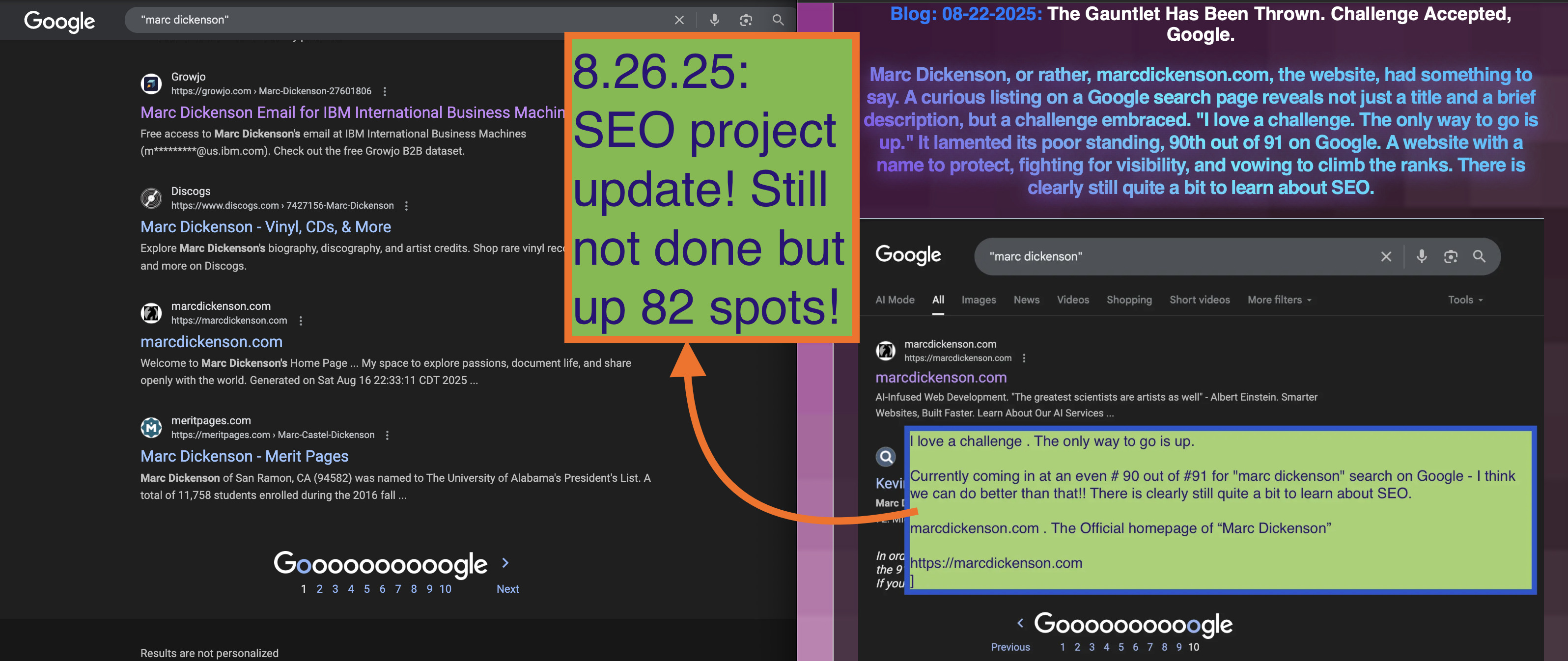 SEO update: still not done, moved up 82 spots!