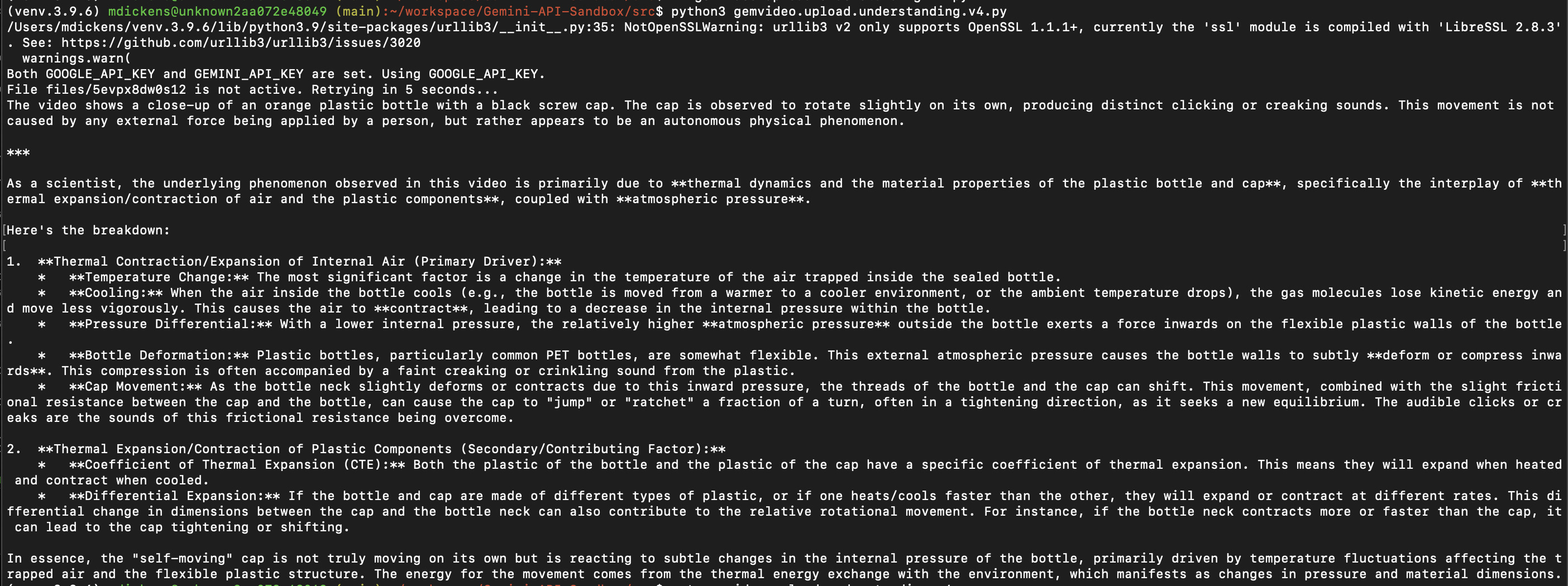 Plastic bottle cap movement explained by thermal dynamics.