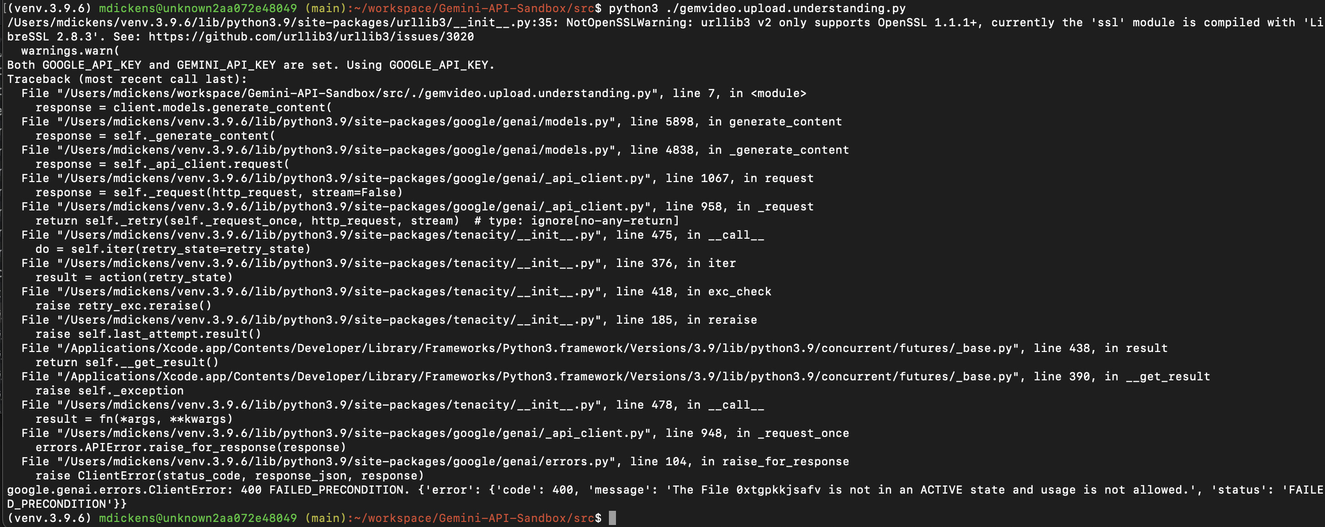 Gemini API Client Error: File not in ACTIVE state.