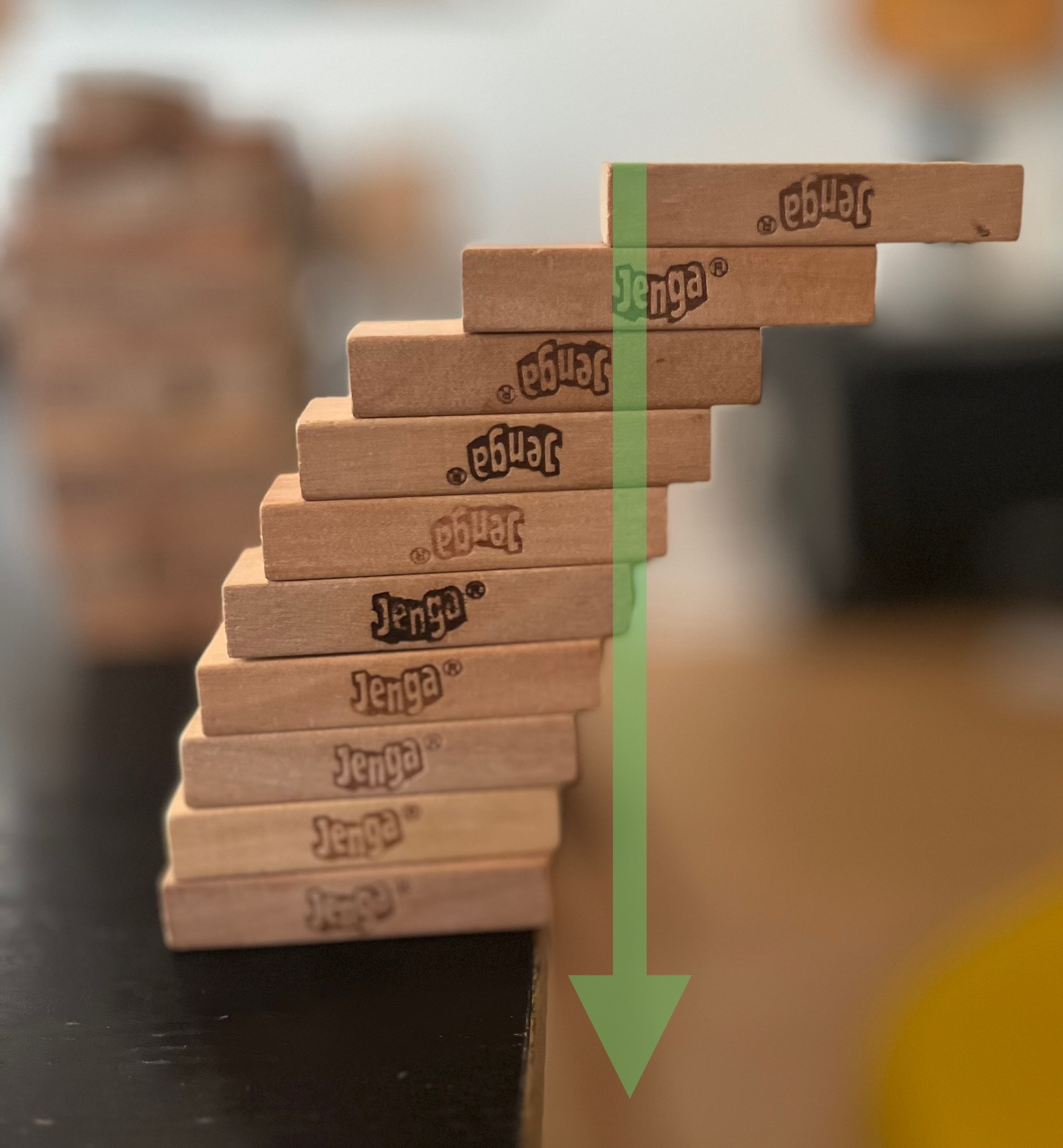 Jenga stairs lead to inevitable downfall.