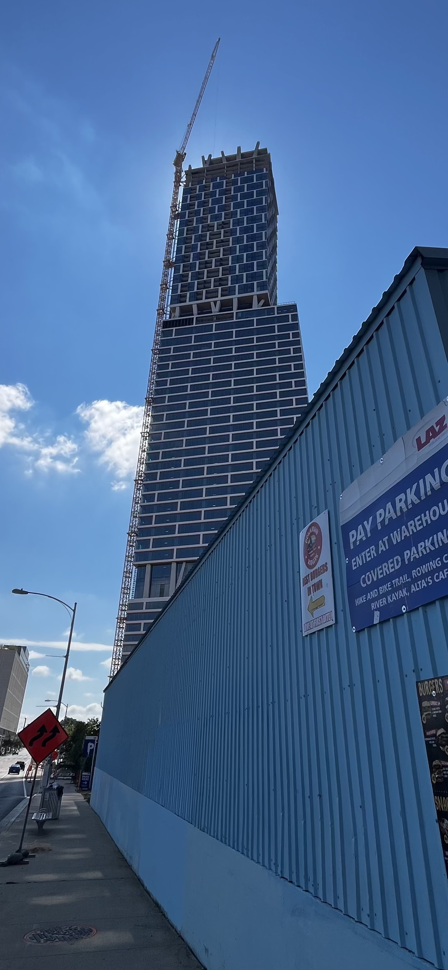 Construction of a high-rise building is ongoing.