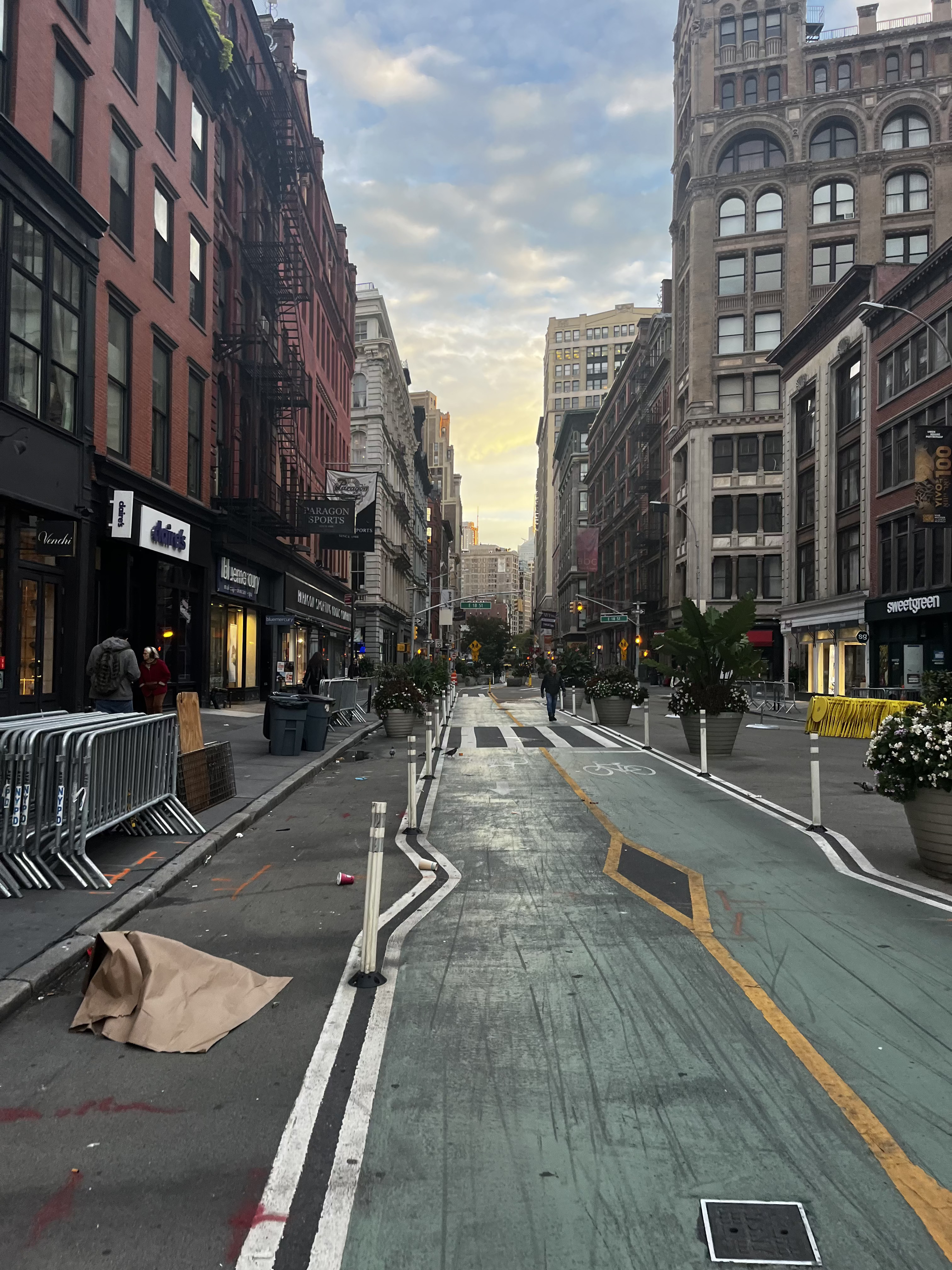 New York City street, post-event, morning cleanup.