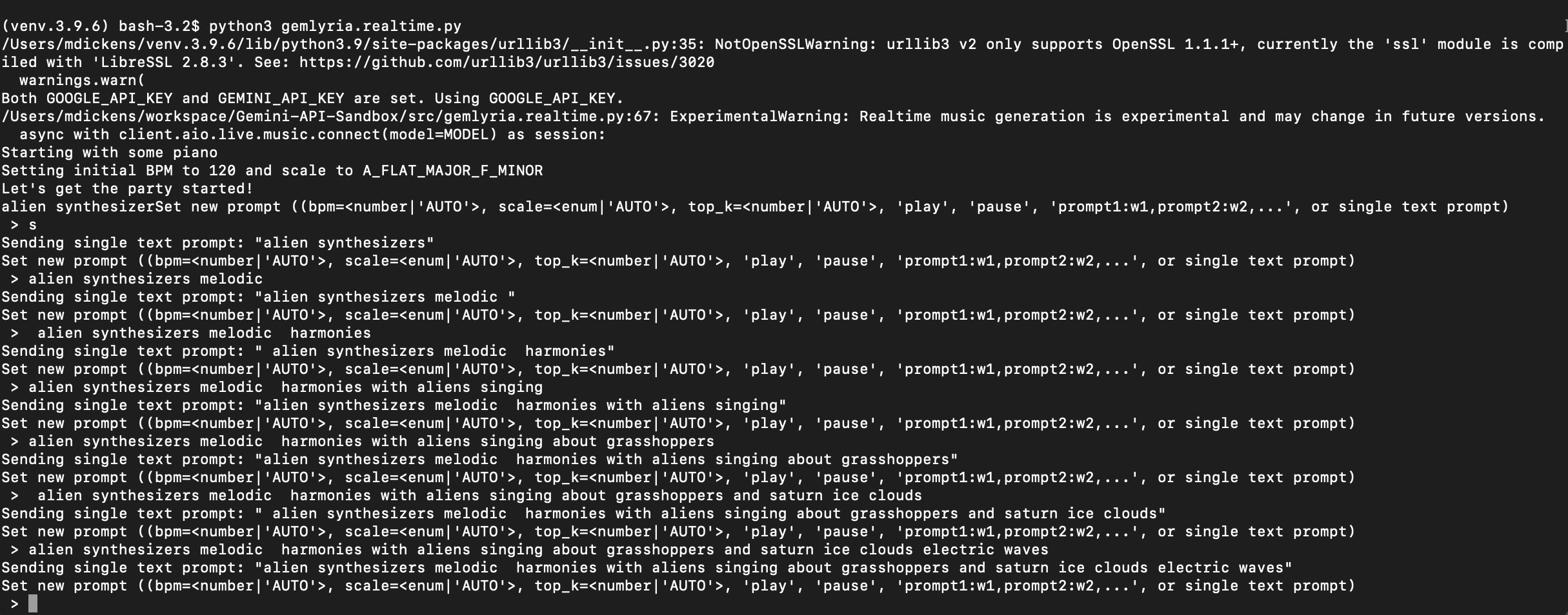 Gemlyria creates alien music using Python, powered by Google AI.
