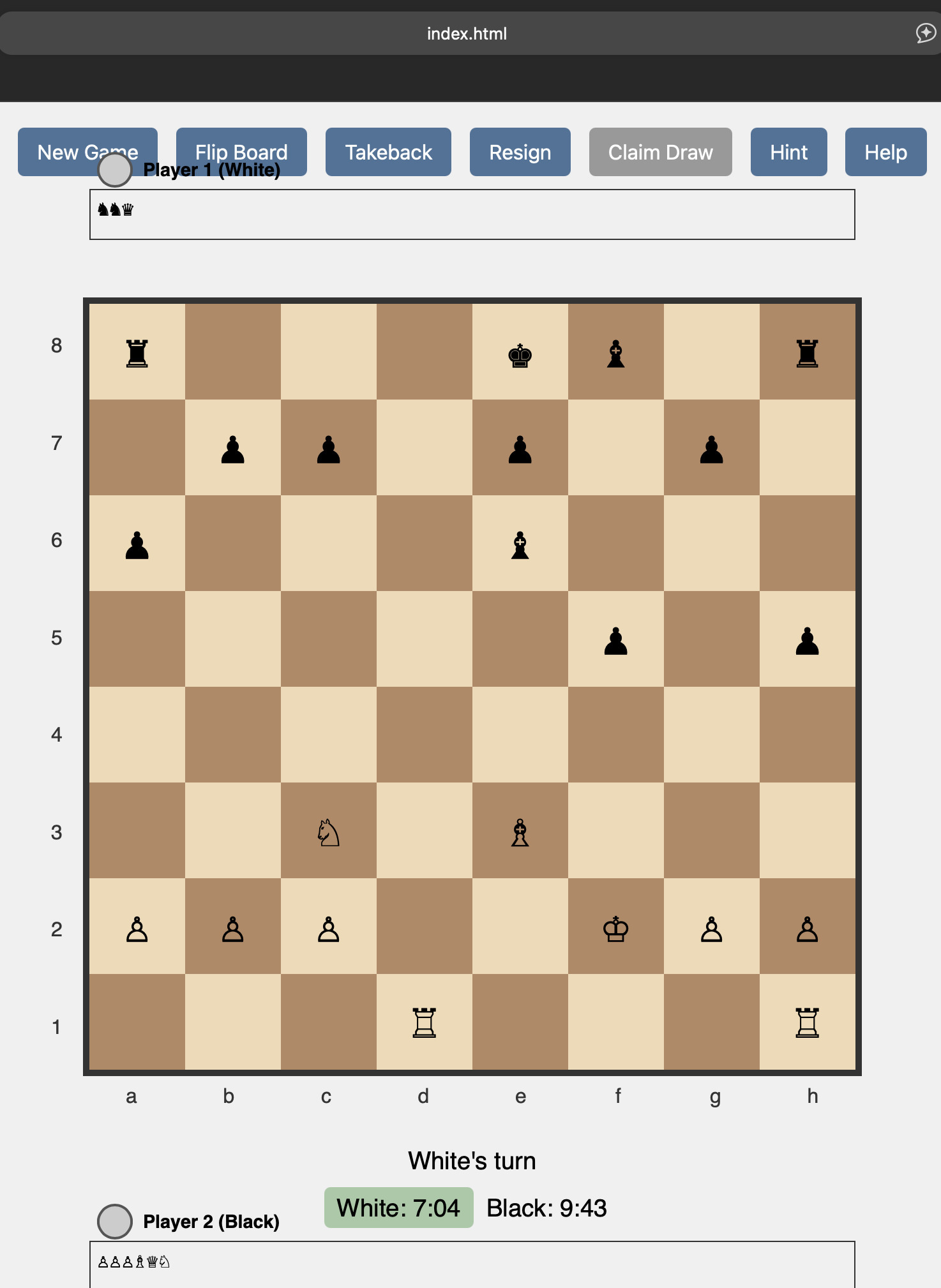 A chess game in progress, white's turn to move.
