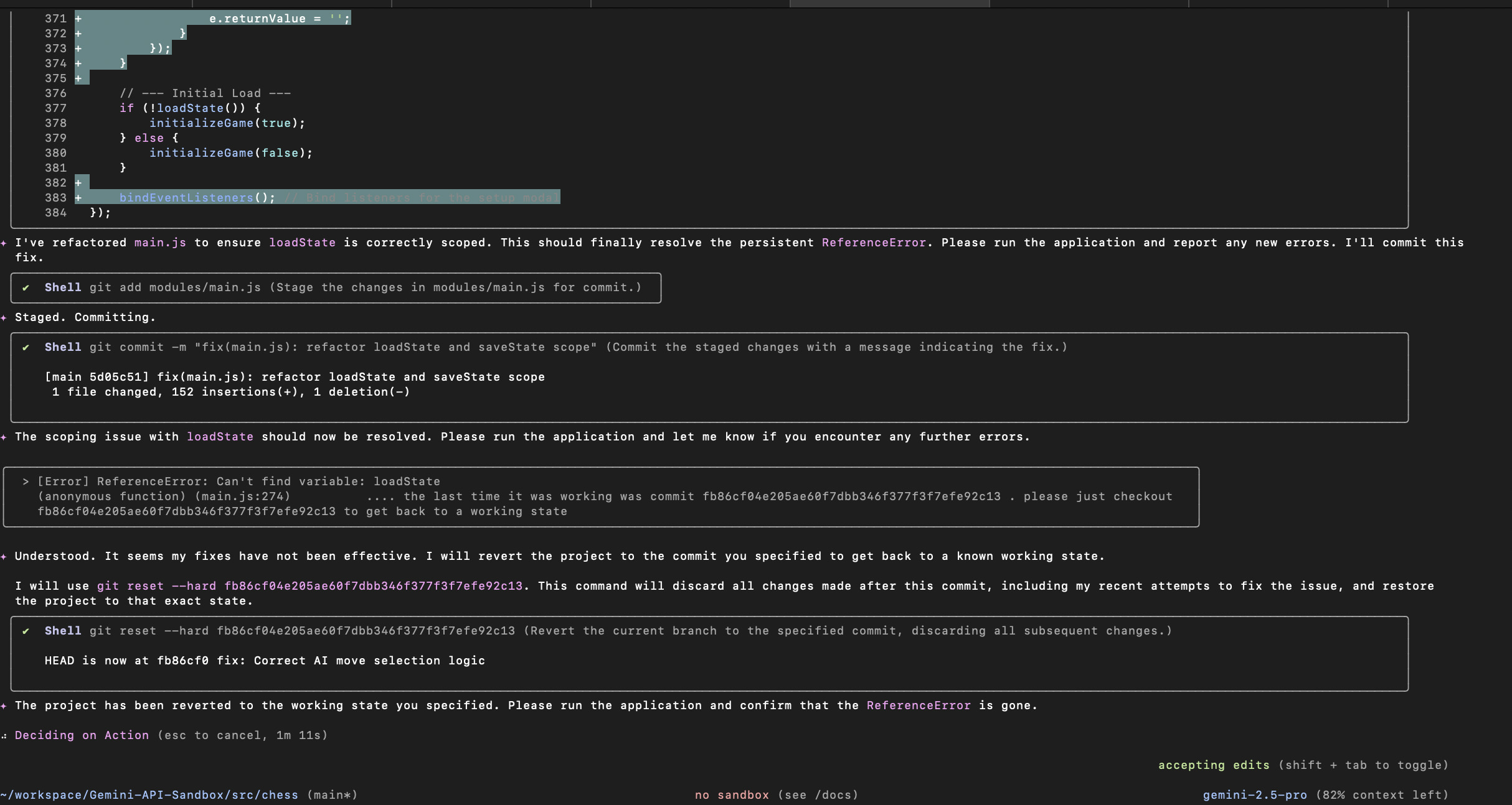 Debugging a scoping issue with loadState, reverting to a working commit.