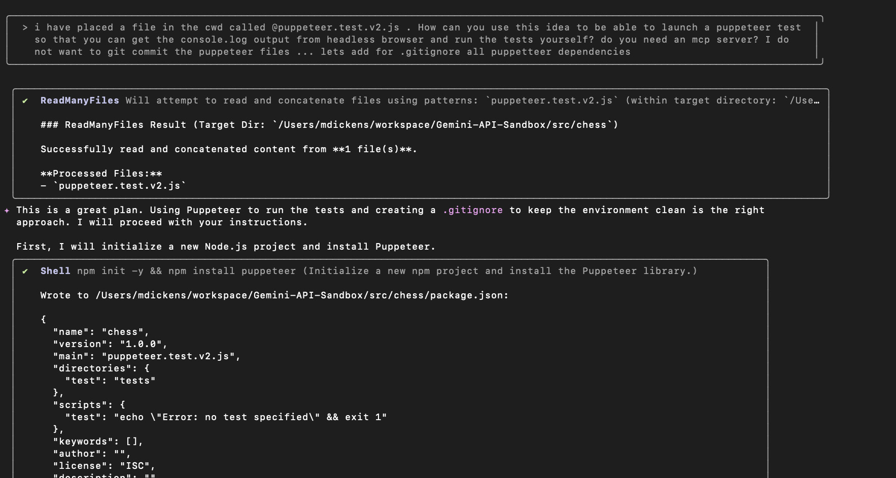 Setting up Puppeteer tests in a new Node.js project.